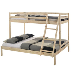 Solid Timber Triple Bunk Bed Single over Double Natural - ozily