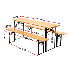 Gardeon Wooden Outdoor Foldable Bench Set - Natural - ozily