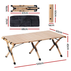 Gardeon Outdoor Furniture Wooden Egg Roll Picnic Table Camping Desk 120CM - ozily