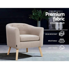 ADORA Armchair Tub Chair Single Accent Armchairs Sofa Lounge Fabric Beige - ozily