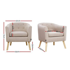 ADORA Armchair Tub Chair Single Accent Armchairs Sofa Lounge Fabric Beige - ozily