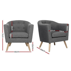 ADORA Armchair Tub Chair Single Accent Armchairs Sofa Lounge Fabric Grey - ozily
