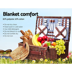 Alfresco 4 Person Picnic Basket Baskets Handle Outdoor Insulated Blanket - ozily