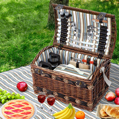 Alfresco 4 Person Wicker Picnic Basket Baskets Outdoor Insulated Gift Blanket - ozily