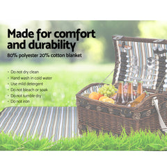 Alfresco 4 Person Wicker Picnic Basket Baskets Outdoor Insulated Gift Blanket - ozily