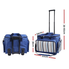 Alfresco 6 Person Picnic Bag Trolley Set - Blue - ozily