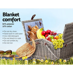 Alfresco Deluxe 4 Person Picnic Basket Baskets Outdoor Insulated Blanket - ozily