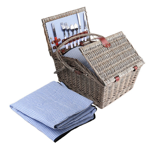 Alfresco Deluxe 4 Person Picnic Basket Baskets Outdoor Insulated Blanket - ozily
