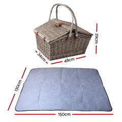 Alfresco Deluxe 4 Person Picnic Basket Baskets Outdoor Insulated Blanket - ozily