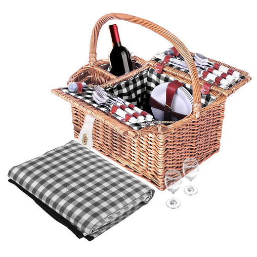 Alfresco Picnic Basket 4 Person Baskets Outdoor Insulated Blanket Deluxe - ozily