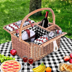 Alfresco Picnic Basket 4 Person Baskets Outdoor Insulated Blanket Deluxe - ozily