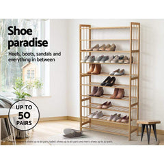 Artiss 10-Tier Bamboo Shoe Rack Wooden Shelf Stand Storage Organizer - ozily