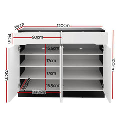 Artiss 120cm Shoe Cabinet Shoes Storage Rack High Gloss Cupboard Shelf Drawers - ozily