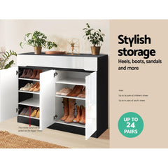 Artiss 120cm Shoe Cabinet Shoes Storage Rack High Gloss Cupboard Shelf Drawers - ozily