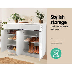 Artiss 120cm Shoe Cabinet Shoes Storage Rack High Gloss Cupboard White Drawers - ozily