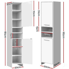 Artiss 185cm Bathroom Tallboy Toilet Storage Cabinet Laundry Cupboard Adjustable Shelf White - ozily