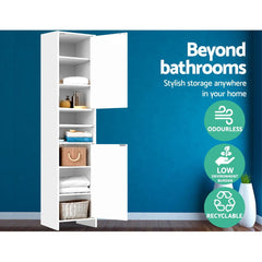 Artiss 185cm Bathroom Tallboy Toilet Storage Cabinet Laundry Cupboard Adjustable Shelf White - ozily