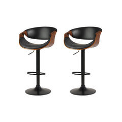 Artiss 2X Bar Stools Swivel Chair Kitchen Gas Lift Wooden Bar Stool Leather Furniture > Bar Stools & Chairs BA-TW-8078-BKX2 Online Furniture