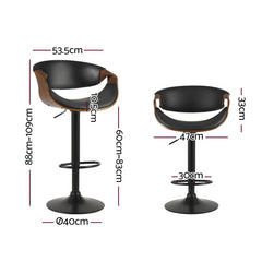 Artiss 2X Bar Stools Swivel Chair Kitchen Gas Lift Wooden Bar Stool Leather Furniture > Bar Stools & Chairs BA-TW-8078-BKX2 Online Furniture