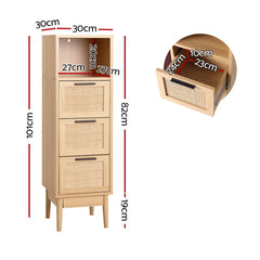 Artiss 3 Chest of Drawers Rattan Furniture Cabinet Storage Side End Table Shelf Furniture > Living Room FURNI-E-RAT-3D1R-WD Online Furniture