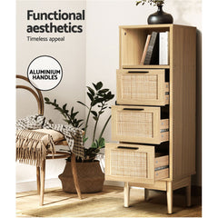 Artiss 3 Chest of Drawers Rattan Furniture Cabinet Storage Side End Table Shelf Furniture > Living Room FURNI-E-RAT-3D1R-WD Online Furniture