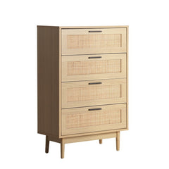 Artiss 4 Chest of Drawers Rattan Tallboy Cabinet Bedroom Clothes Storage Wood - ozily