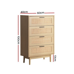 Artiss 4 Chest of Drawers Rattan Tallboy Cabinet Bedroom Clothes Storage Wood - ozily