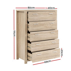 Artiss 5 Chest of Drawers Tallboy Dresser Table Bedroom Storage Cabinet Furniture > Bedroom FURNI-N-MAXI-CDR02-WD-AB Online Furniture