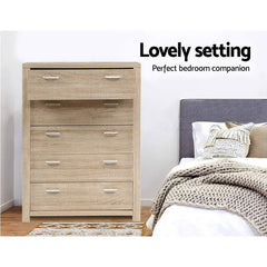 Artiss 5 Chest of Drawers Tallboy Dresser Table Bedroom Storage Cabinet Furniture > Bedroom FURNI-N-MAXI-CDR02-WD-AB Online Furniture