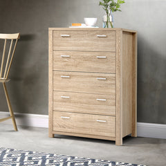 Artiss 5 Chest of Drawers Tallboy Dresser Table Bedroom Storage Cabinet Furniture > Bedroom FURNI-N-MAXI-CDR02-WD-AB Online Furniture