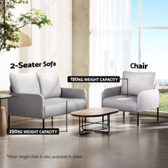 Artiss Armchair 2-Seater Sofa Accent Chair Loveseat Grey Linen Fabric Metal Leg Furniture > Bar Stools & Chairs UPHO-B-ARM08-2S-FB-GY Online Furniture