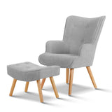 Artiss Armchair and Ottoman - Light Grey