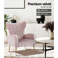 Artiss Armchair Lounge Chair Accent Armchairs Chairs Velvet Sofa Pink Seat Furniture > Living Room UPHO-C-ARM-8035-PK Online Furniture