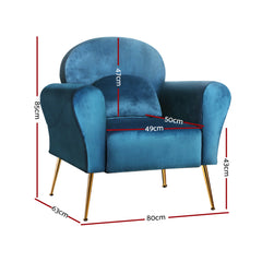 Artiss Armchair Lounge Chair Accent Chairs Armchairs Sofa Navy Velvet Cushion Furniture > Living Room UPHO-C-ARM-8026-NA Online Furniture