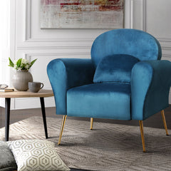 Artiss Armchair Lounge Chair Accent Chairs Armchairs Sofa Navy Velvet Cushion Furniture > Living Room UPHO-C-ARM-8026-NA Online Furniture