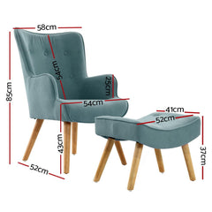 Artiss Armchair Lounge Chair Ottoman Accent Armchairs Sofa Fabric Chairs Blue - ozily