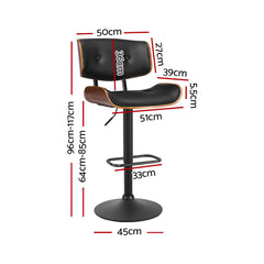 Artiss Bar Stool Gas Lift Wooden PU Leather - Black and Wood Furniture > Bar Stools & Chairs BA-TW-8045A-BK Online Furniture