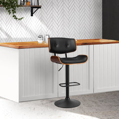 Artiss Bar Stool Gas Lift Wooden PU Leather - Black and Wood Furniture > Bar Stools & Chairs BA-TW-8045A-BK Online Furniture