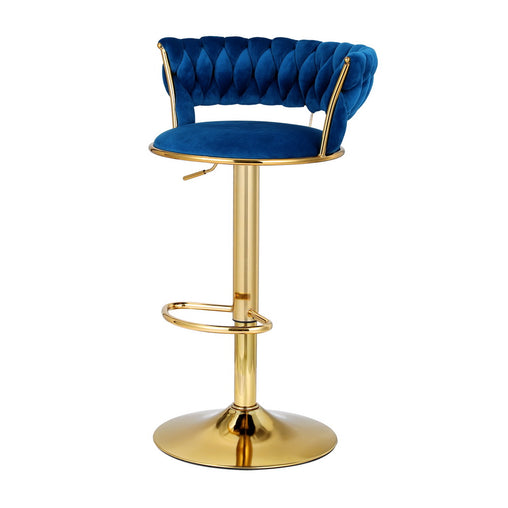 Artiss Bar Stools Gas Lift Velvet Woven Backrest Navy Furniture > Bar Stools & Chairs BA-K-1006-BL Online Furniture