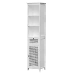 Artiss Bathroom Cabinet Storage 161cm White Rattan Tallboy Toilet Cupboard Furniture > Bathroom FURNI-G-BATH-RAT-01-WH Online Furniture