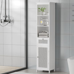 Artiss Bathroom Cabinet Storage 161cm White Rattan Tallboy Toilet Cupboard Furniture > Bathroom FURNI-G-BATH-RAT-01-WH Online Furniture