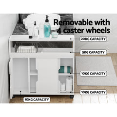 Artiss Bathroom Storage Cabinet Toilet Caddy Shelf 3 Doors With Wheels White Furniture > Bathroom FUR-V-BATH02-WH Online Furniture