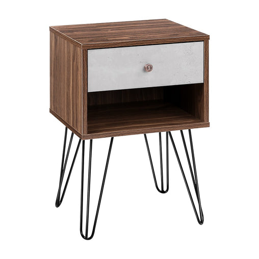 Artiss Bedside Table with Drawer - Grey & Walnut Furniture > Bedroom FURNI-G-IND-BSIDE-01-WD Online Furniture