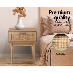 Artiss Bedside Tables Table 1 Drawer Storage Cabinet Rattan Wood Nightstand Furniture > Bedroom FURNI-E-RAT-BS-WD Online Furniture