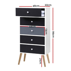 Artiss Chest of Drawers Dresser Table Tallboy Storage Cabinet Furniture Bedroom Furniture > Living Room FURNI-E-SCAN-TBOY01-WHBK Online Furniture