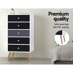 Artiss Chest of Drawers Dresser Table Tallboy Storage Cabinet Furniture Bedroom Furniture > Living Room FURNI-E-SCAN-TBOY01-WHBK Online Furniture