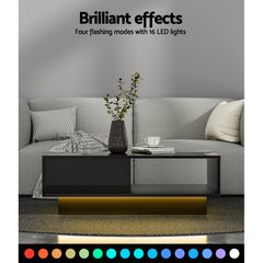 Artiss Coffee Table LED Lights High Gloss Storage Drawer Modern Furniture Black Furniture > Living Room FUR-R-COF-LED-01-BK Online Furniture