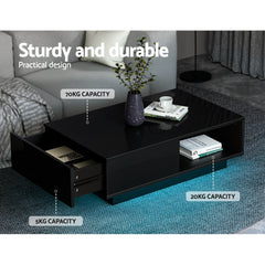 Artiss Coffee Table LED Lights High Gloss Storage Drawer Modern Furniture Black Furniture > Living Room FUR-R-COF-LED-01-BK Online Furniture