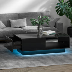 Artiss Coffee Table LED Lights High Gloss Storage Drawer Modern Furniture Black Furniture > Living Room FUR-R-COF-LED-01-BK Online Furniture