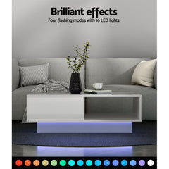 Artiss Coffee Table LED Lights High Gloss Storage Drawer Modern Furniture White Furniture > Living Room FUR-R-COF-LED-01-WH Online Furniture